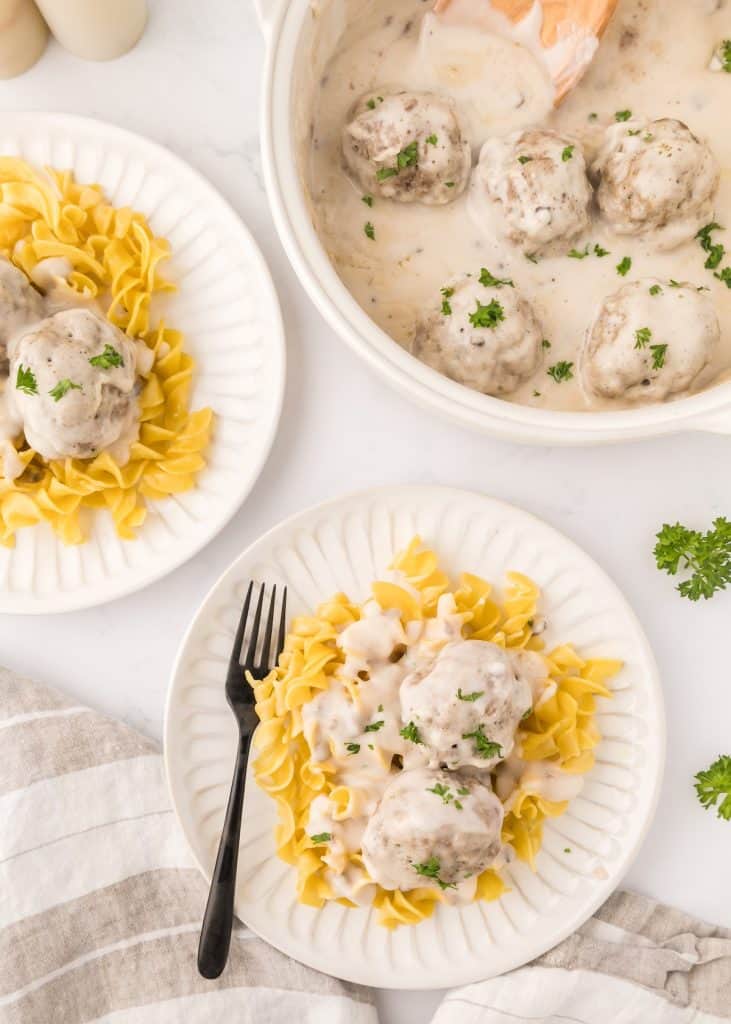 Swedish Meatballs served on white plate